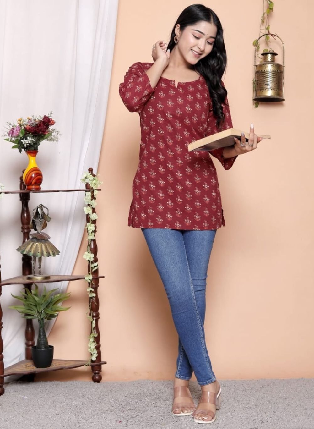 Home white and pink sleeveless peplum top